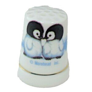 Morehead Inc Penguin Couple Souvenir Porcelain Thimble Collectible Home Decor
